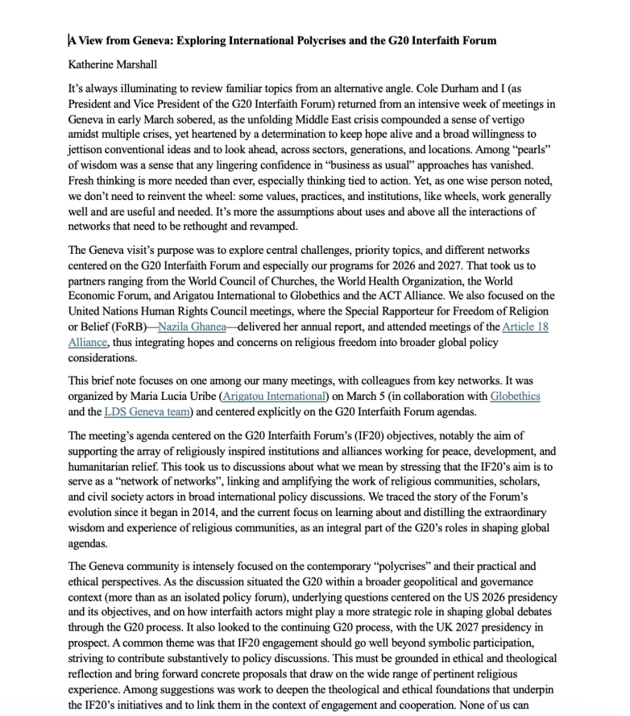 Katherine Marshall Blog 2026 Geneva